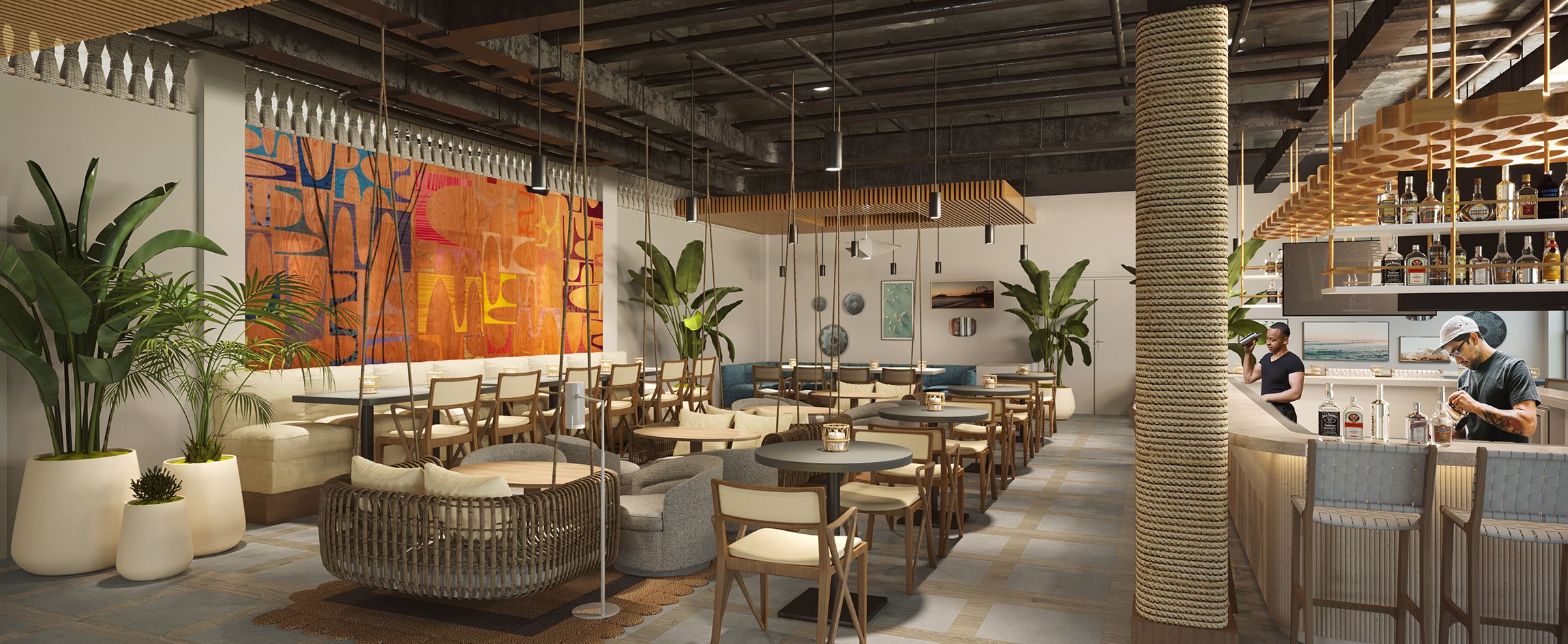 The interior dining area of Surfing Fox Restaurant, Santa Monica