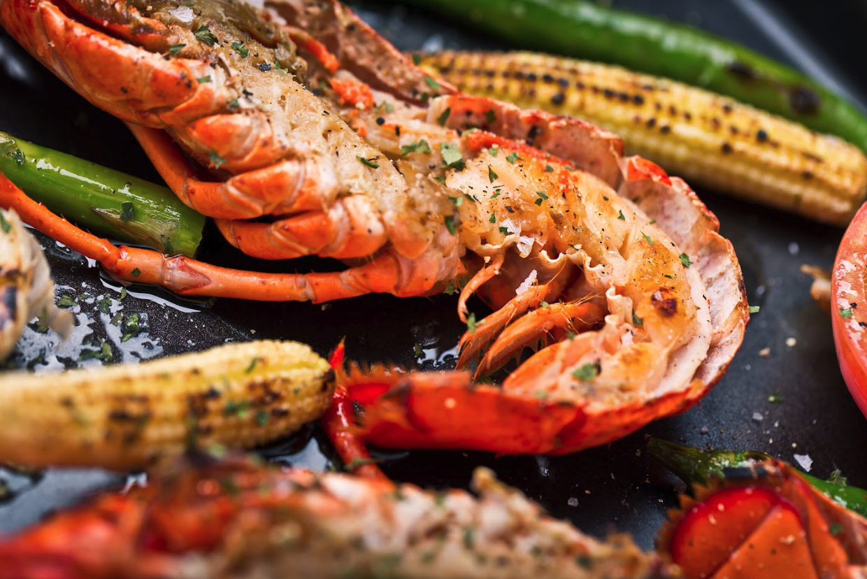 A lobster tails and veggies from The Lobster, Santa Monica