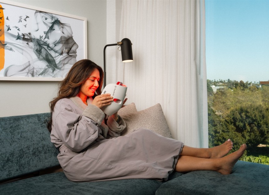 In-room red light therapy mask available for rent
